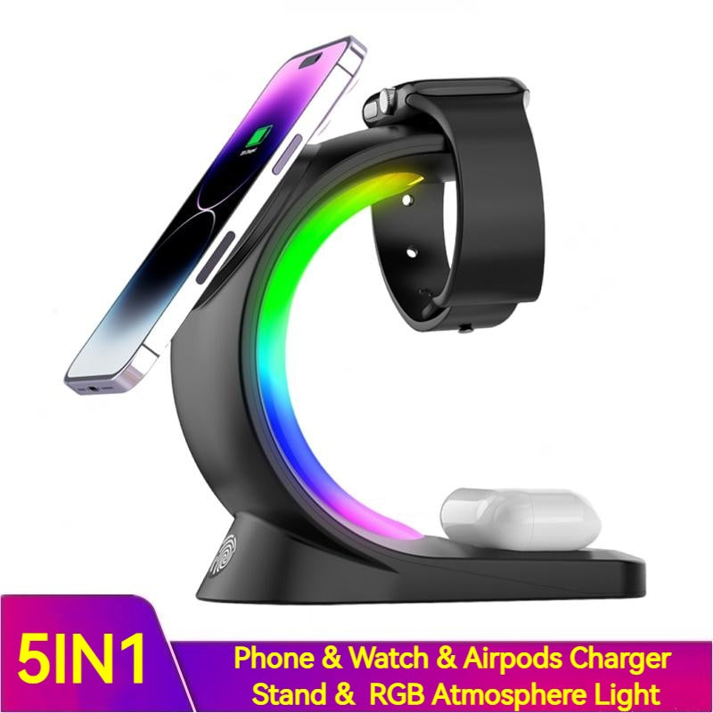5-in-1 Wireless Charger with Night Light For Air pods Pro I-phone Watch