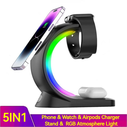 5-in-1 Wireless Charger with Night Light For Air pods Pro I-phone Watch